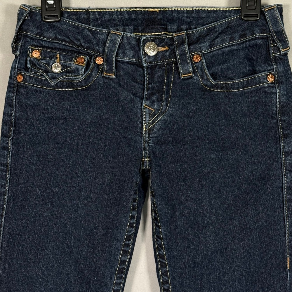 True Religion Section Straight Jeans Womens 28 Dark Wash Sequin Flap Pocket USA - Picture 3 of 14